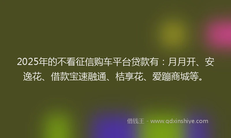 2025年的不看征信购车平台贷款有：月月开、安逸花、借款宝速融通、桔享花、爱蹦商城等。