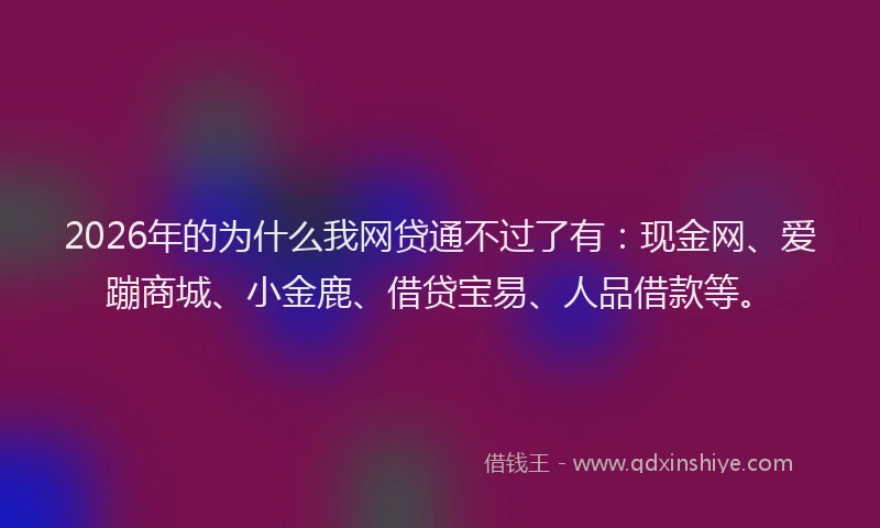 2026年的为什么我网贷通不过了有:现金网、爱蹦商城、小金鹿、借贷宝易、人品借款等。