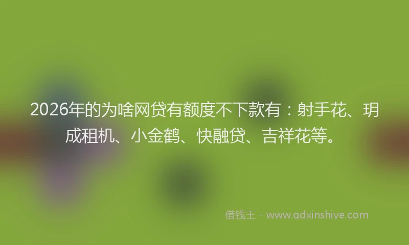2026年的为啥网贷有额度不下款有：射手花、玥成租机、小金鹤、快融贷、吉祥花等。