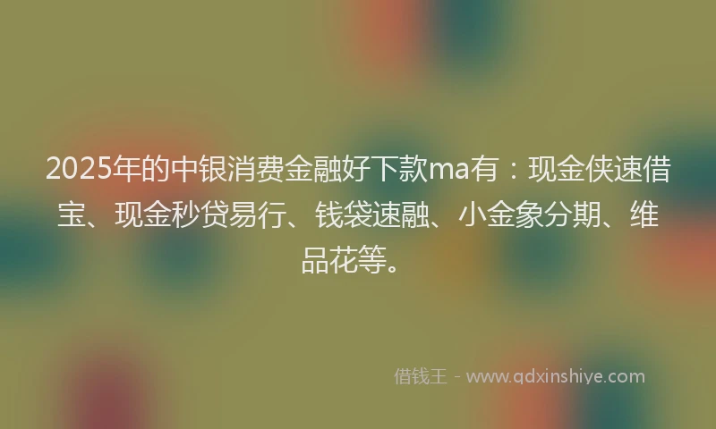 2025年的中银消费金融好下款ma有：现金侠速借宝、现金秒贷易行、钱袋速融、小金象分期、维品花等。