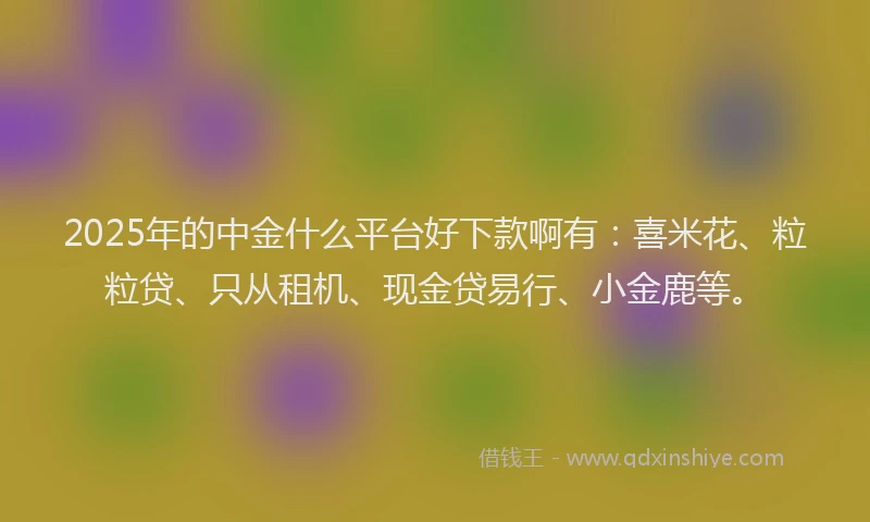 2025年的中金什么平台好下款啊有：喜米花、粒粒贷、只从租机、现金贷易行、小金鹿等。
