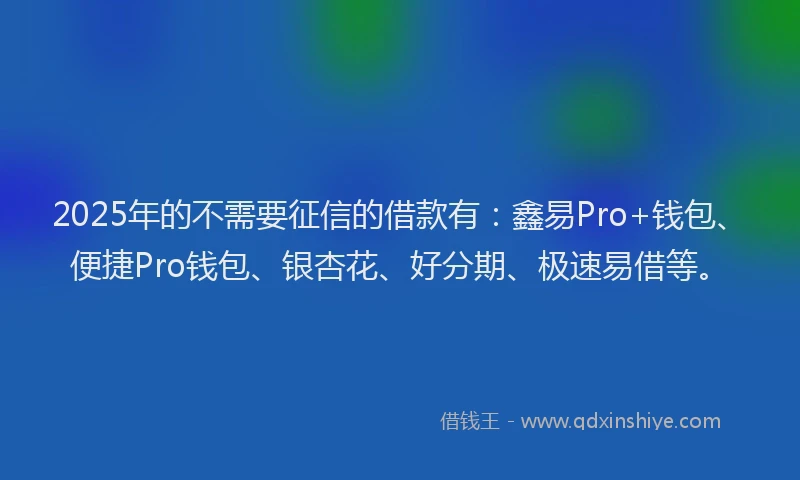2025年的不需要征信的借款有:鑫易Pro+钱包、便捷Pro钱包、银杏花、好分期、极速易借等。