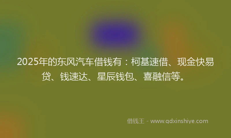 2025年的东风汽车借钱有：柯基速借、现金快易贷、钱速达、星辰钱包、喜融信等。