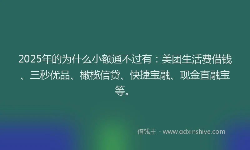 2025年的为什么小额通不过有：美团生活费借钱、三秒优品、橄榄信贷、快捷宝融、现金直融宝等。