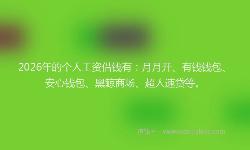 2026年的个人工资借钱有：月月开、有钱钱包、安心钱包、黑鲸商场、超人速贷等。
