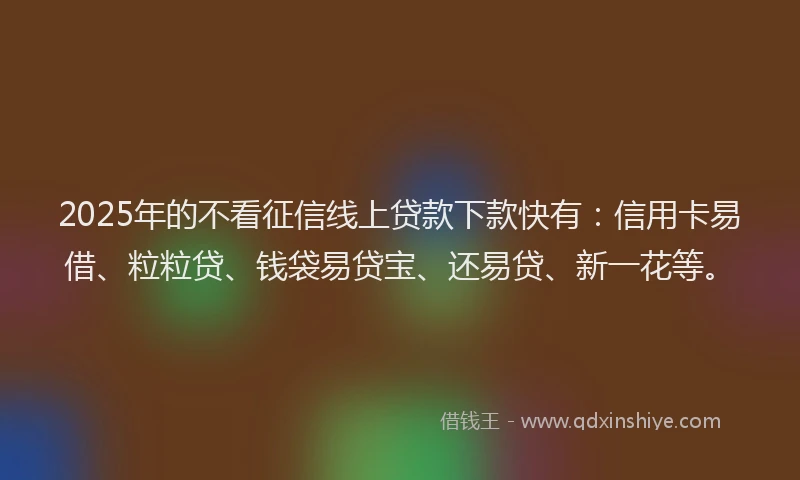 2025年的不看征信线上贷款下款快有：信用卡易借、粒粒贷、钱袋易贷宝、还易贷、新一花等。