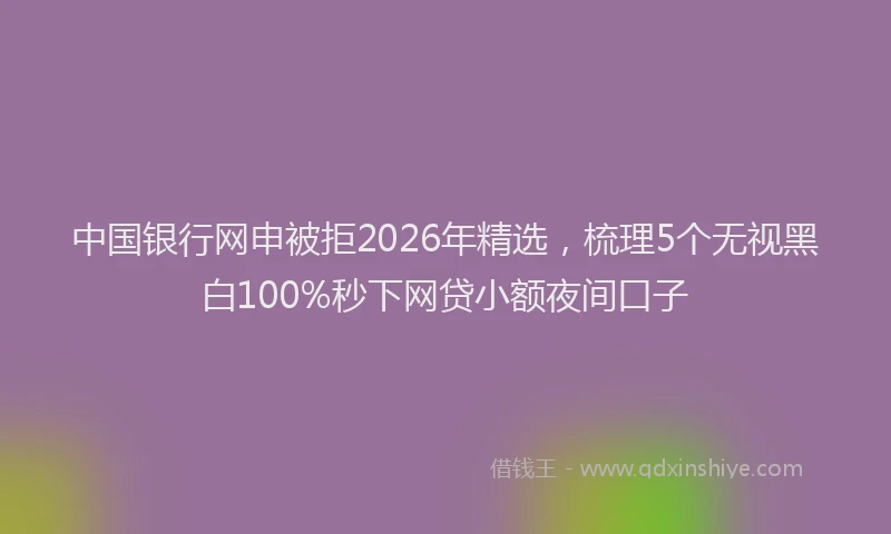 中国银行网申被拒2026年精选,梳理5个无视黑白100%秒下网贷小额夜间口子
