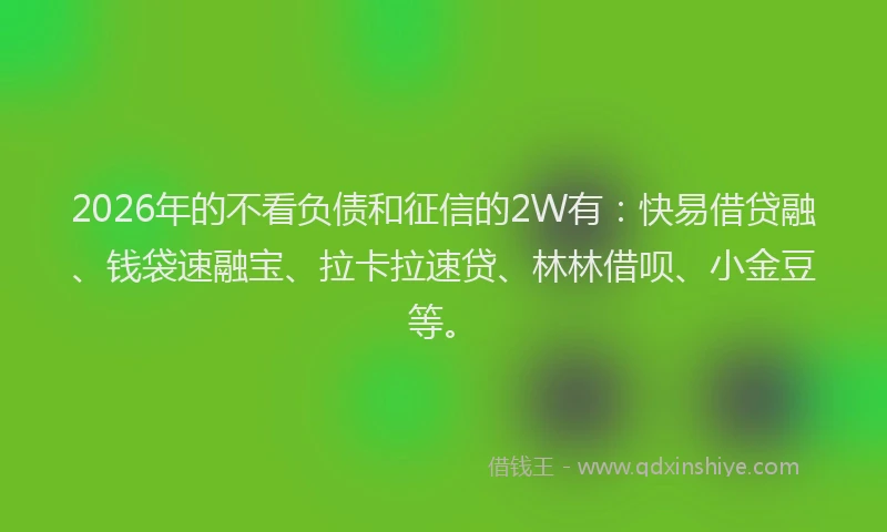 2026年的不看负债和征信的2W有：快易借贷融、钱袋速融宝、拉卡拉速贷、林林借呗、小金豆等。