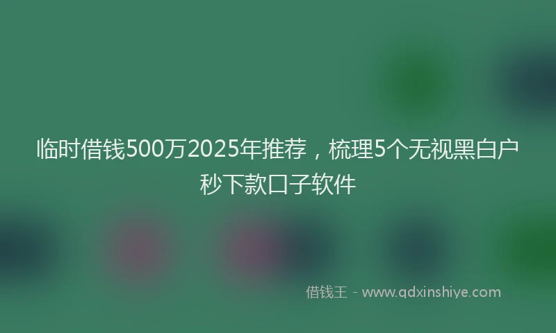 临时借钱500万2025年推荐，梳理5个无视黑白户秒下款口子软件