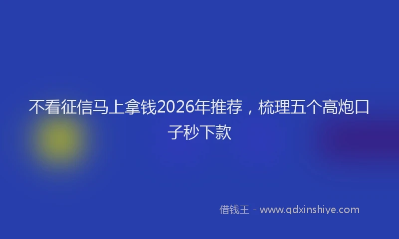 不看征信马上拿钱2026年推荐，梳理五个高炮口子秒下款