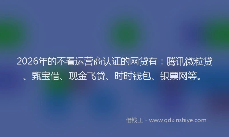 2026年的不看运营商认证的网贷有：腾讯微粒贷、甄宝借、现金飞贷、时时钱包、银票网等。
