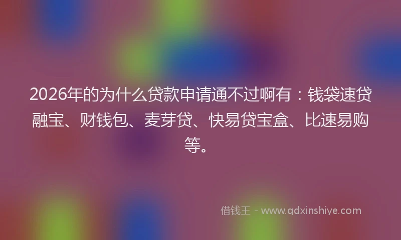 2026年的为什么贷款申请通不过啊有：钱袋速贷融宝、财钱包、麦芽贷、快易贷宝盒、比速易购等。