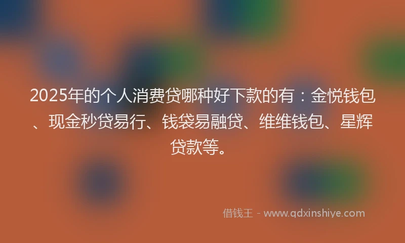 2025年的个人消费贷哪种好下款的有：金悦钱包、现金秒贷易行、钱袋易融贷、维维钱包、星辉贷款等。