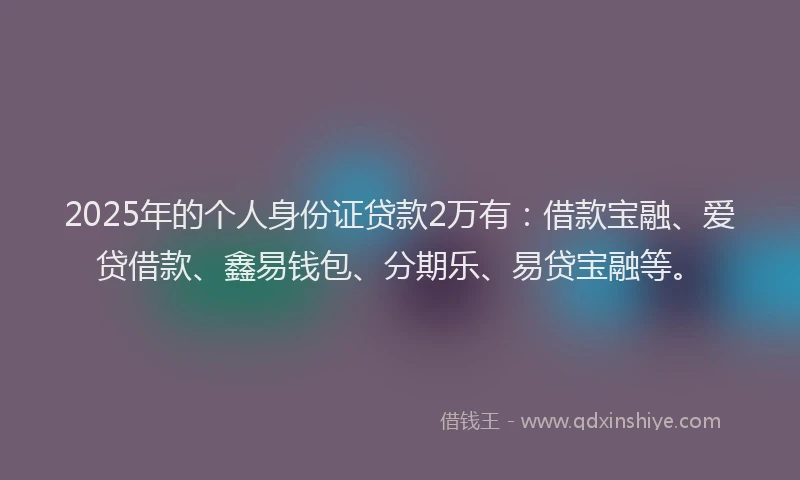 2025年的个人身份证贷款2万有：借款宝融、爱贷借款、鑫易钱包、分期乐、易贷宝融等。