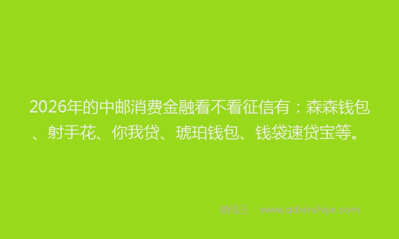 2026年的中邮消费金融看不看征信有：森森钱包、射手花、你我贷、琥珀钱包、钱袋速贷宝等。