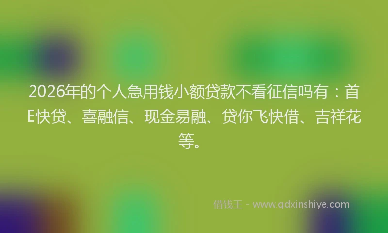 2026年的个人急用钱小额贷款不看征信吗有:首E快贷、喜融信、现金易融、贷你飞快借、吉祥花等。