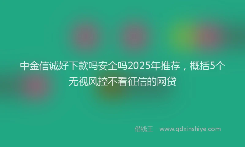 中金信诚好下款吗安全吗2025年推荐，概括5个无视风控不看征信的网贷