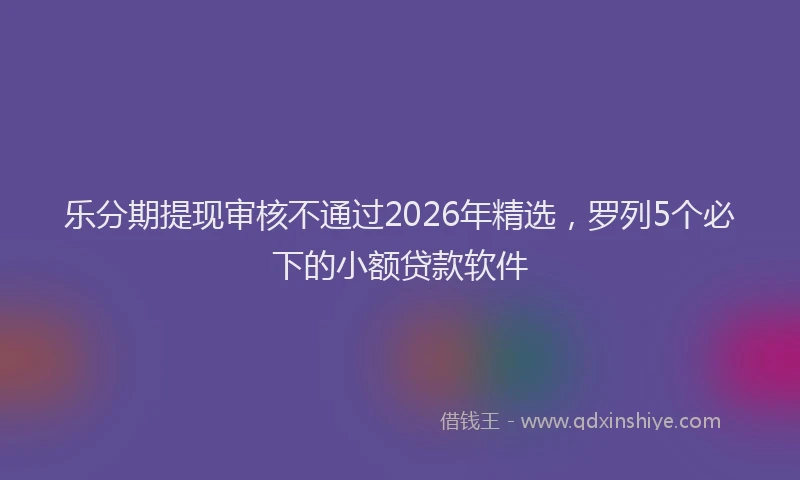 乐分期提现审核不通过2026年精选，罗列5个必下的小额贷款软件
