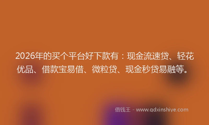 2026年的买个平台好下款有：现金流速贷、轻花优品、借款宝易借、微粒贷、现金秒贷易融等。