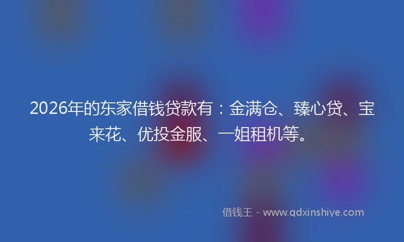 2026年的东家借钱贷款有：金满仓、臻心贷、宝来花、优投金服、一姐租机等。