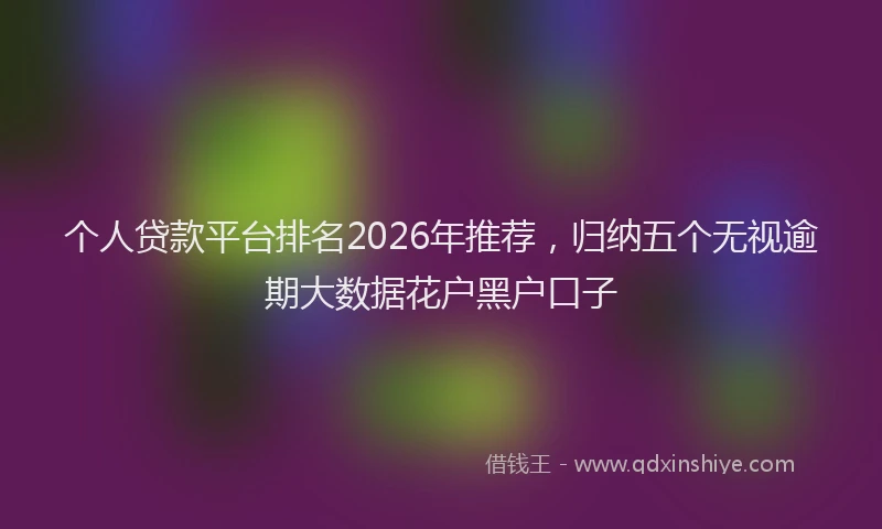 个人贷款平台排名2026年推荐，归纳五个无视逾期大数据花户黑户口子