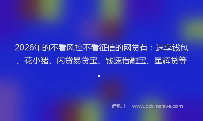 2026年的不看风控不看征信的网贷有:速享钱包、花小猪、闪贷易贷宝、钱速借融宝、星辉贷等。