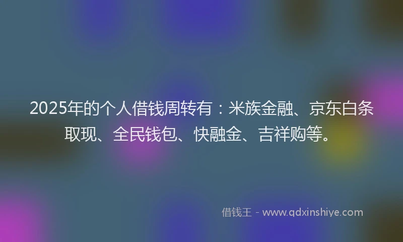 2025年的个人借钱周转有：米族金融、京东白条取现、全民钱包、快融金、吉祥购等。