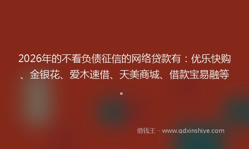 2026年的不看负债征信的网络贷款有：优乐快购、金银花、爱木速借、天美商城、借款宝易融等。