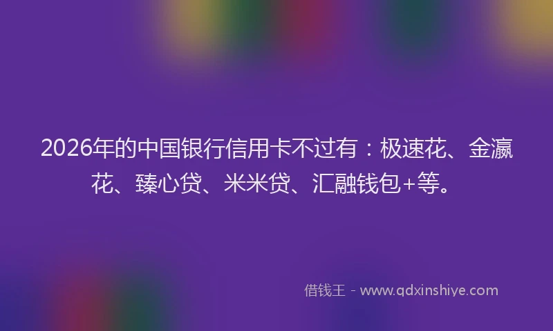 2026年的中国银行信用卡不过有：极速花、金瀛花、臻心贷、米米贷、汇融钱包+等。