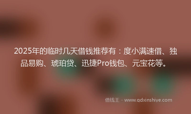 2025年的临时几天借钱推荐有：度小满速借、独品易购、琥珀贷、迅捷Pro钱包、元宝花等。