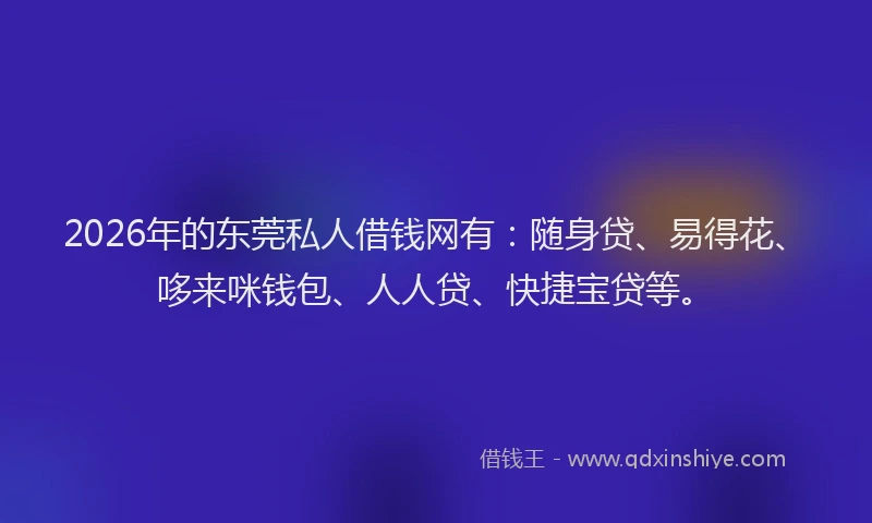 2026年的东莞私人借钱网有:随身贷、易得花、哆来咪钱包、人人贷、快捷宝贷等。