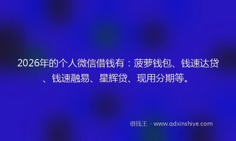 2026年的个人微信借钱有:菠萝钱包、钱速达贷、钱速融易、星辉贷、现用分期等。