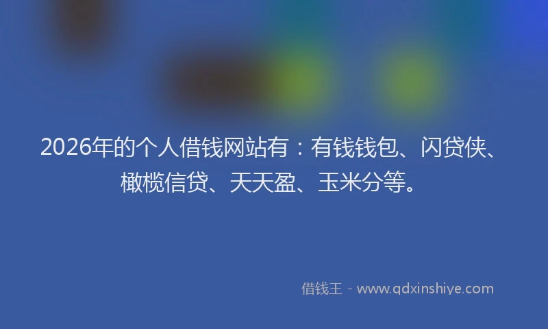 2026年的个人借钱网站有：有钱钱包、闪贷侠、橄榄信贷、天天盈、玉米分等。
