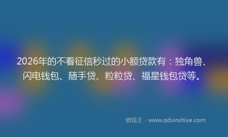 2026年的不看征信秒过的小额贷款有：独角兽、闪电钱包、随手贷、粒粒贷、福星钱包贷等。