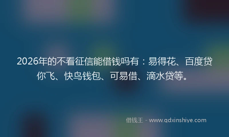 2026年的不看征信能借钱吗有：易得花、百度贷你飞、快鸟钱包、可易借、滴水贷等。