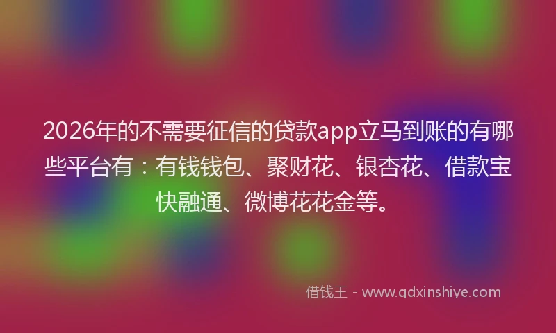2026年的不需要征信的贷款app立马到账的有哪些平台有:有钱钱包、聚财花、银杏花、借款宝快融通、微博花花金等。