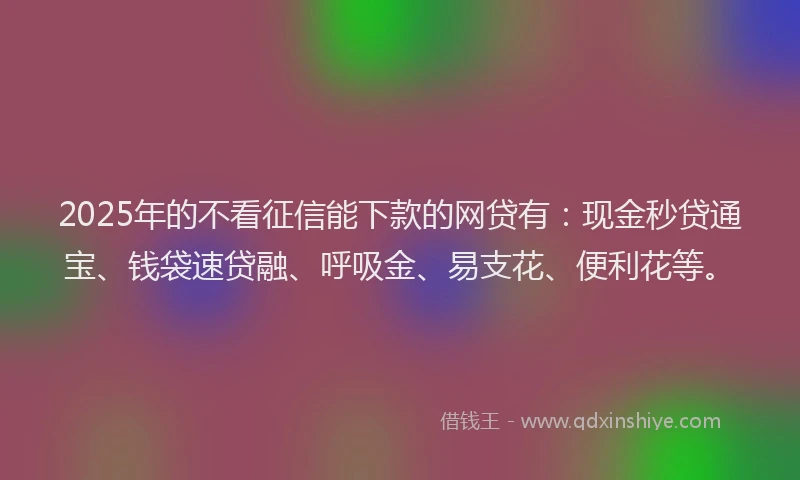 2025年的不看征信能下款的网贷有：现金秒贷通宝、钱袋速贷融、呼吸金、易支花、便利花等。