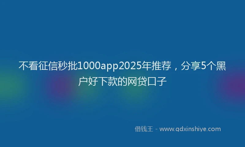 不看征信秒批1000app2025年推荐，分享5个黑户好下款的网贷口子