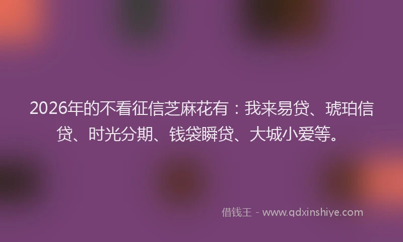 2026年的不看征信芝麻花有:我来易贷、琥珀信贷、时光分期、钱袋瞬贷、大城小爱等。