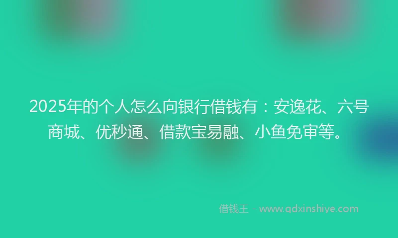 2025年的个人怎么向银行借钱有：安逸花、六号商城、优秒通、借款宝易融、小鱼免审等。
