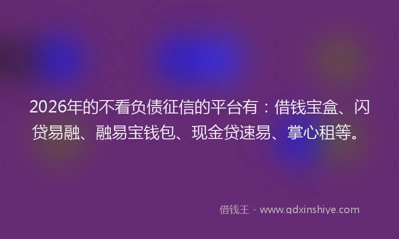 2026年的不看负债征信的平台有：借钱宝盒、闪贷易融、融易宝钱包、现金贷速易、掌心租等。