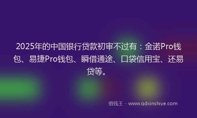 2025年的中国银行贷款初审不过有：金诺Pro钱包、易捷Pro钱包、瞬借通途、口袋信用宝、还易贷等。