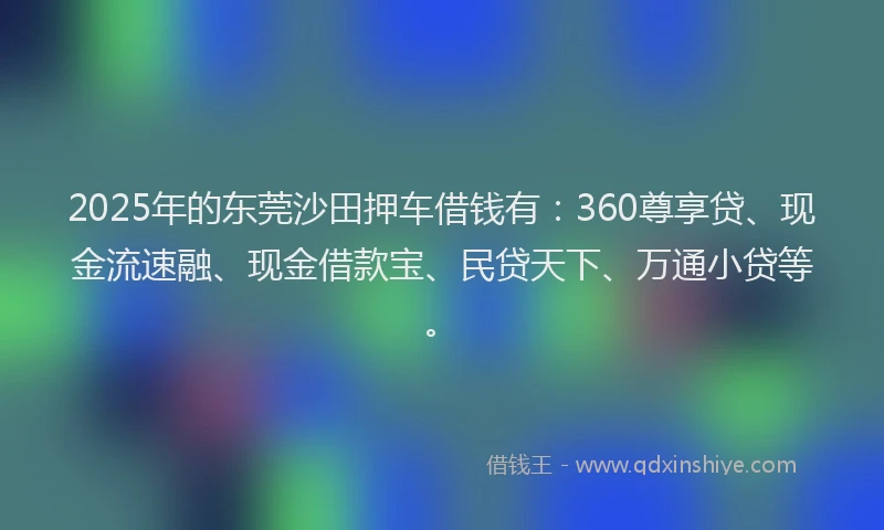 2025年的东莞沙田押车借钱有：360尊享贷、现金流速融、现金借款宝、民贷天下、万通小贷等。
