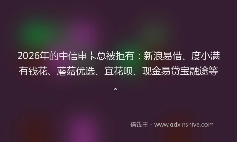 2026年的中信申卡总被拒有:新浪易借、度小满有钱花、蘑菇优选、宜花呗、现金易贷宝融途等。