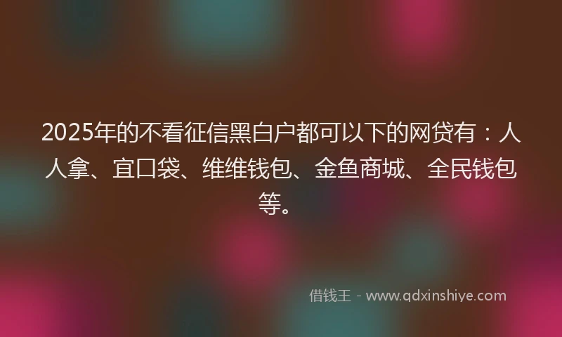 2025年的不看征信黑白户都可以下的网贷有：人人拿、宜口袋、维维钱包、金鱼商城、全民钱包等。