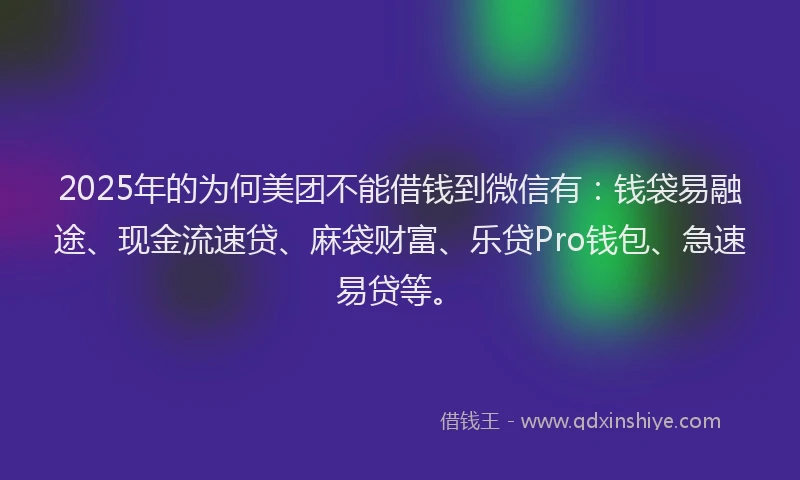 2025年的为何美团不能借钱到微信有：钱袋易融途、现金流速贷、麻袋财富、乐贷Pro钱包、急速易贷等。