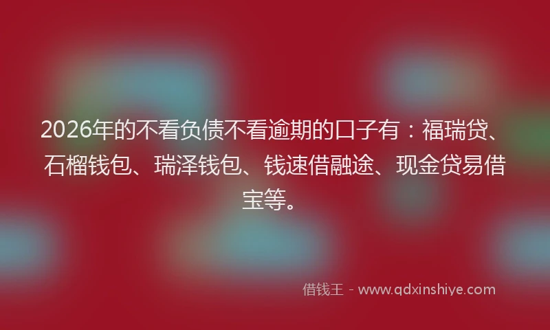 2026年的不看负债不看逾期的口子有：福瑞贷、石榴钱包、瑞泽钱包、钱速借融途、现金贷易借宝等。