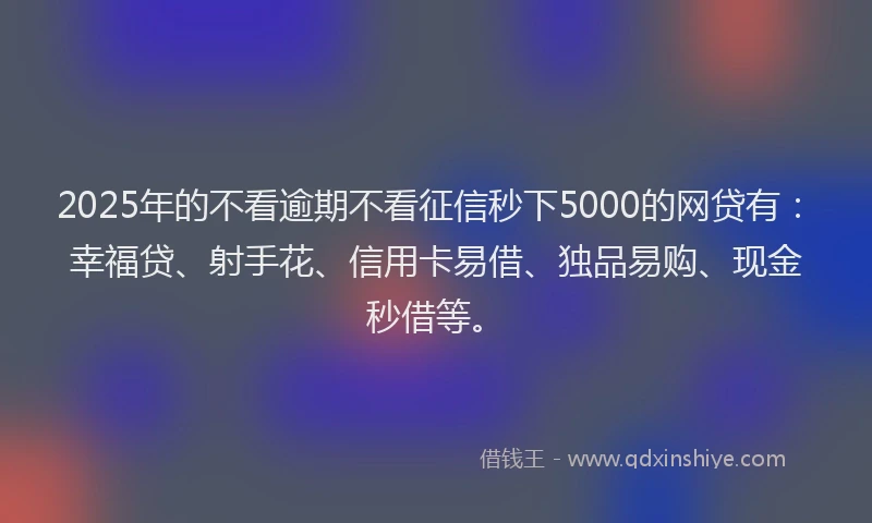 2025年的不看逾期不看征信秒下5000的网贷有：幸福贷、射手花、信用卡易借、独品易购、现金秒借等。