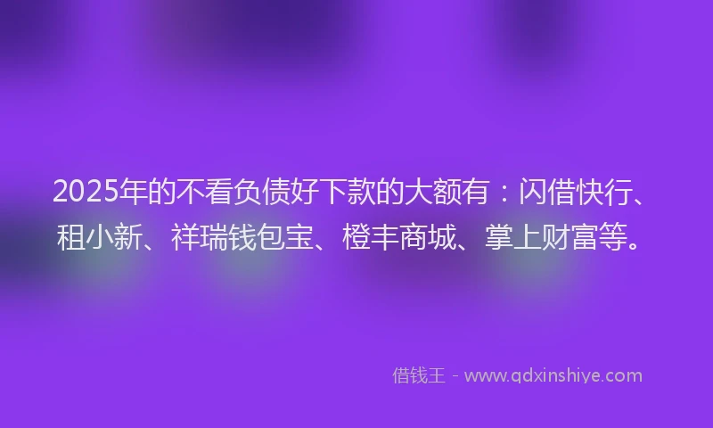2025年的不看负债好下款的大额有：闪借快行、租小新、祥瑞钱包宝、橙丰商城、掌上财富等。