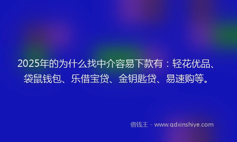 2025年的为什么找中介容易下款有:轻花优品、袋鼠钱包、乐借宝贷、金钥匙贷、易速购等。